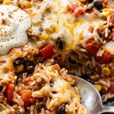 Skillet Taco Rice with Ground Beef and Cheese finished recipe