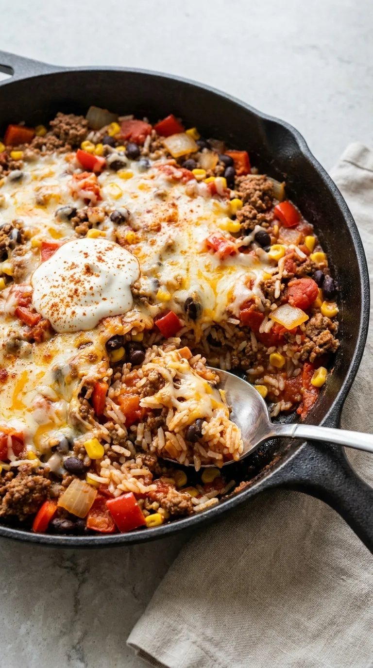 Skillet Taco Rice with Ground Beef and Cheese featured image