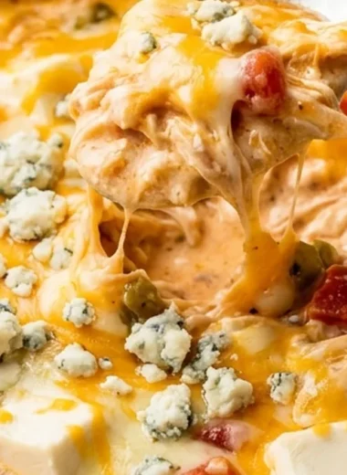 Slow Cooker Buffalo Chicken Rotel Dip finished recipe