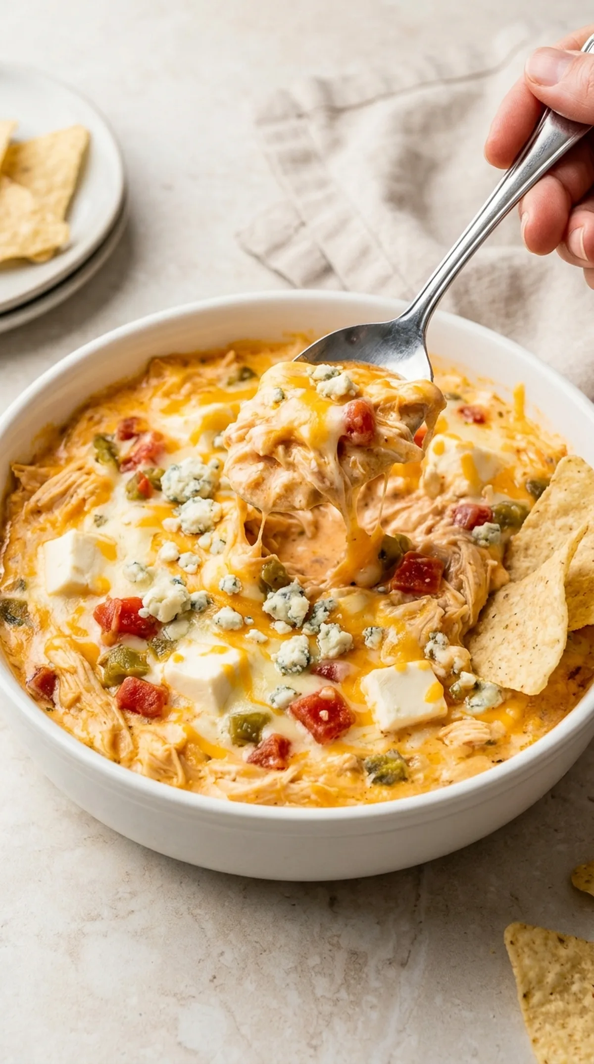 Slow Cooker Buffalo Chicken Rotel Dip finished recipe