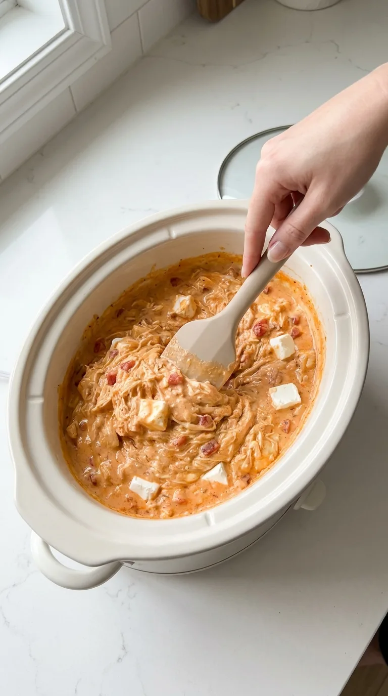 Slow Cooker Buffalo Chicken Rotel Dip step 6