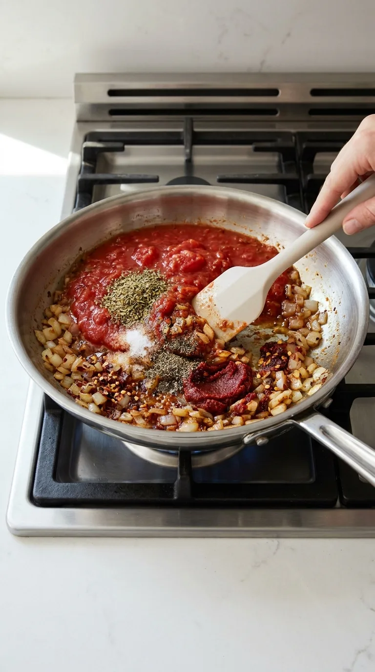 Spicy Rigatoni Pasta - Ingredients Layout