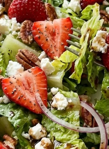 Strawberry Romaine Feta Salad with Balsamic Vinaigrette finished recipe