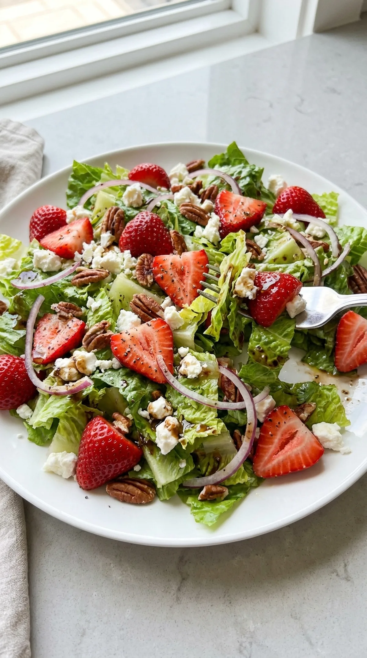 Strawberry Romaine Feta Salad with Balsamic Vinaigrette finished recipe