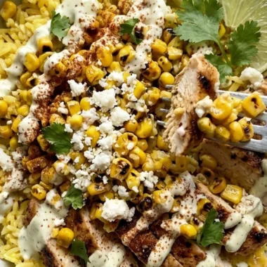 Street Corn Chicken Rice Bowls finished recipe