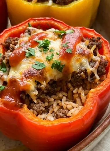 Stuffed Peppers with Rice and Beef finished recipe