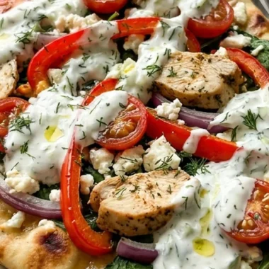 Tzatziki Chicken Veggie Naan Pizza finished recipe