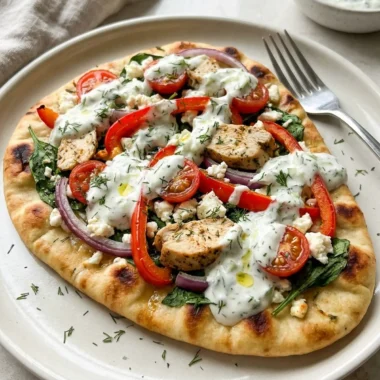 Tzatziki Chicken Veggie Naan Pizza finished recipe
