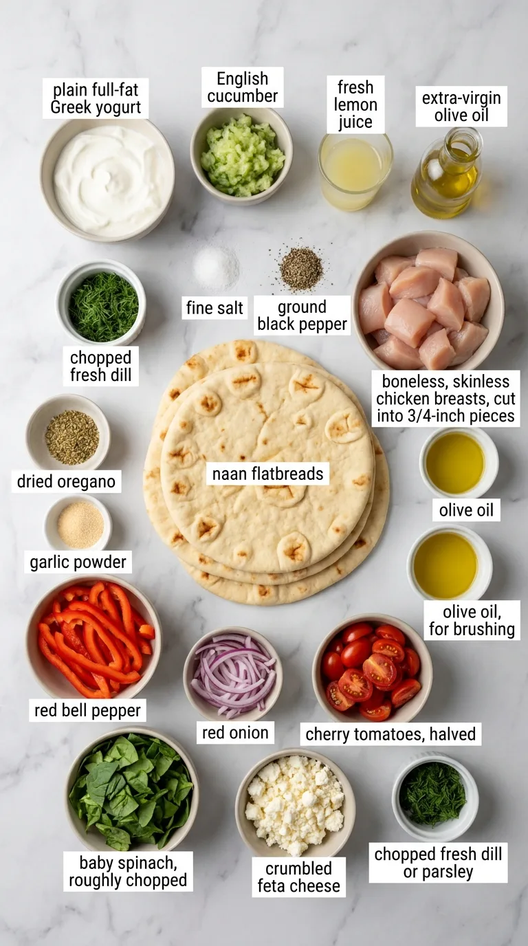Tzatziki Chicken Veggie Naan Pizza ingredients