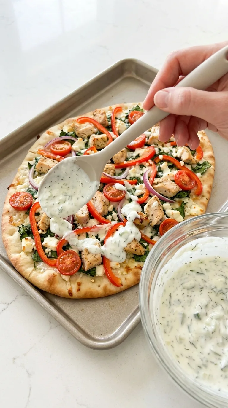 Tzatziki Chicken Veggie Naan Pizza step 12