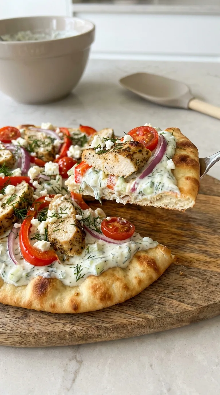Tzatziki Chicken Veggie Naan Pizza step Final