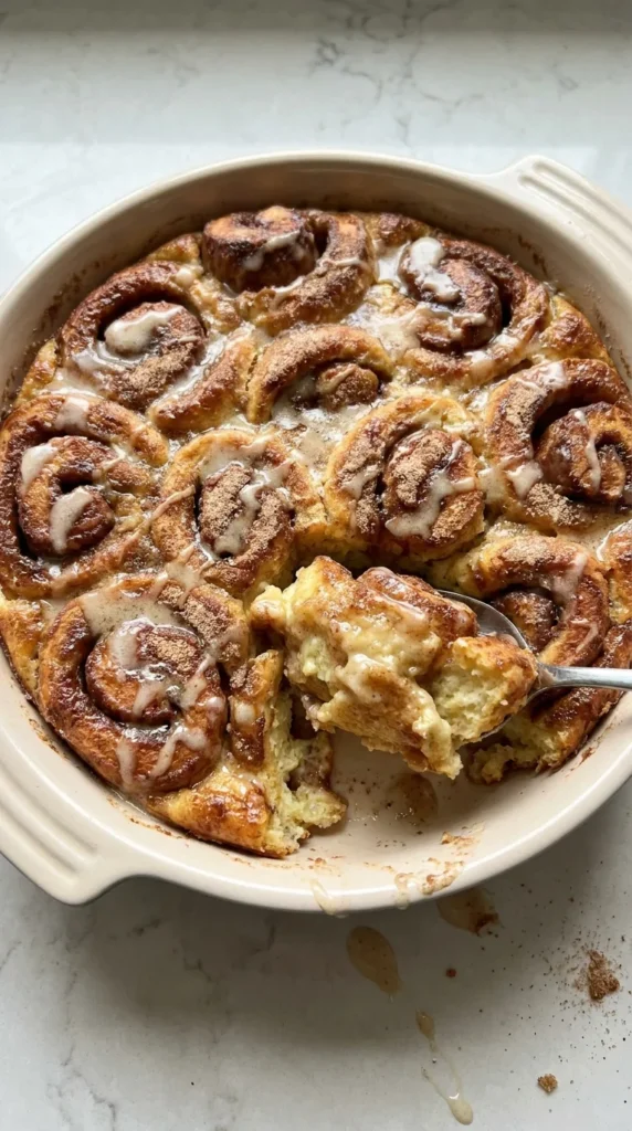 Breakfast Cinnamon Roll Casserole full finished recipe