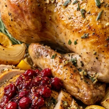 Brown Butter Herb Roasted Turkey with Cranberry Mustarda finished recipe