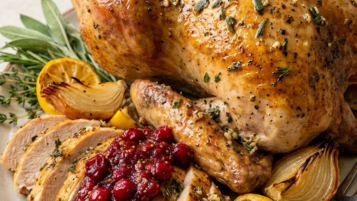 Brown Butter Herb Roasted Turkey with Cranberry Mustarda