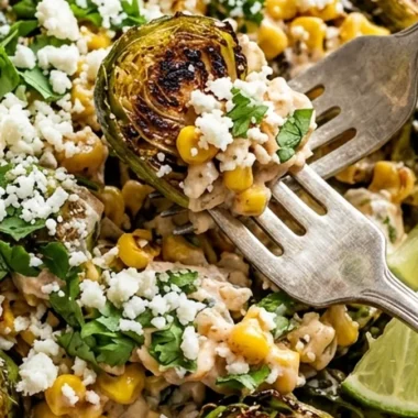 Mexican Street Corn Brussels Sprouts finished recipe