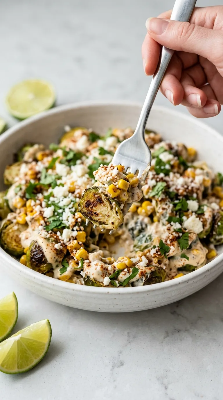 Mexican Street Corn Brussels Sprouts final dish