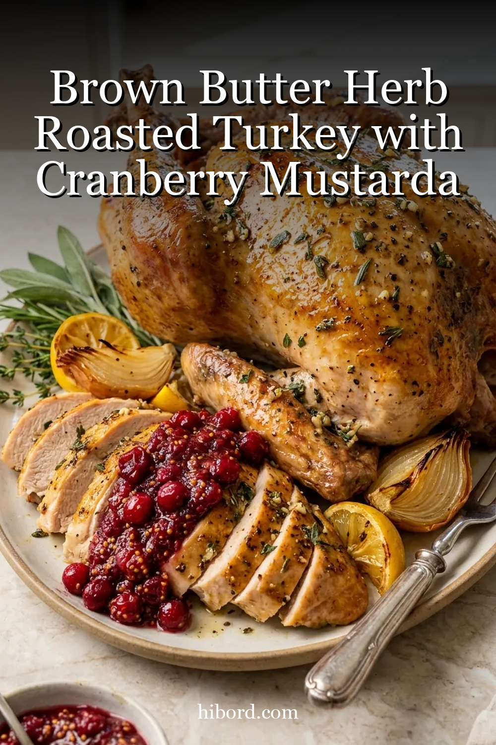 Brown Butter Herb Roasted Turkey with Cranberry Mustarda