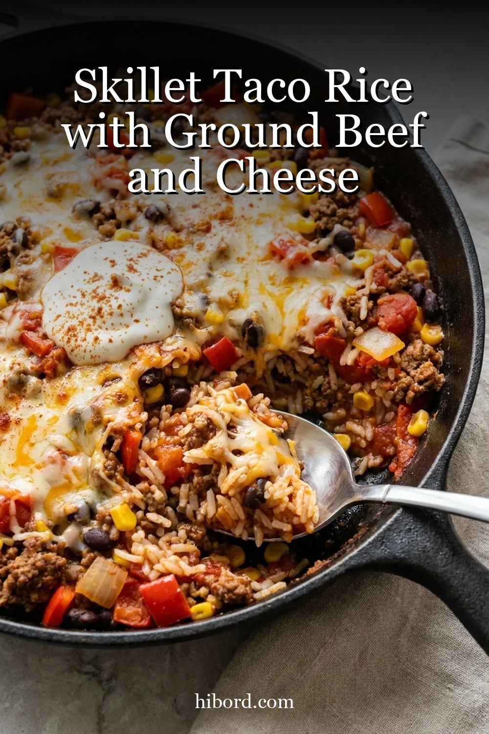Skillet Taco Rice with Ground Beef and Cheese