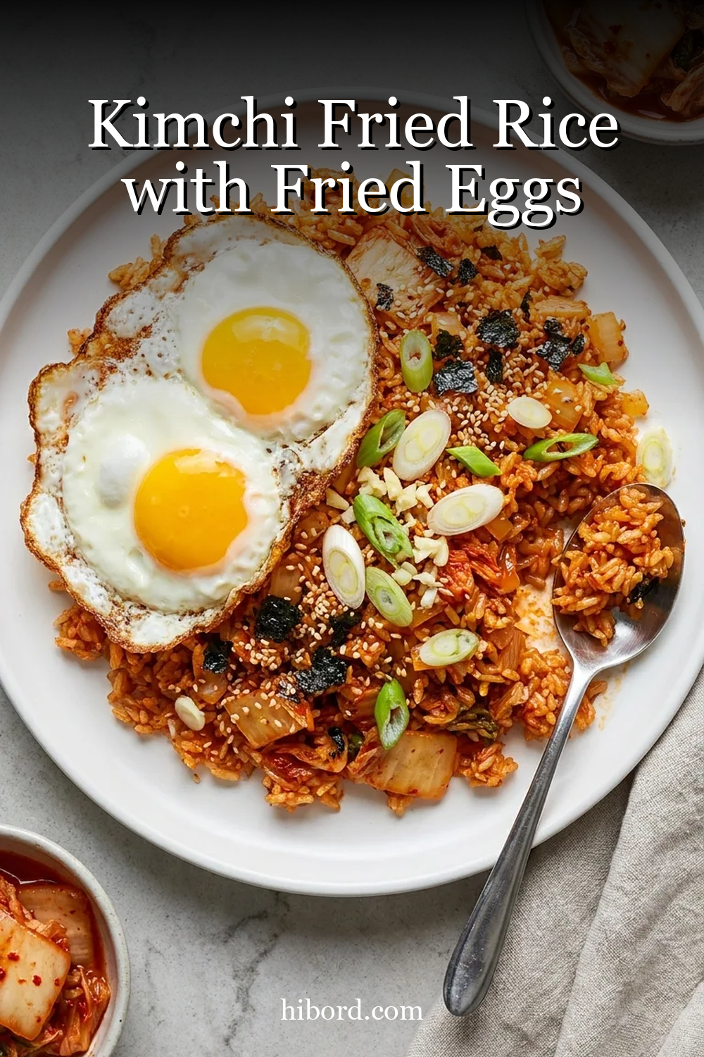 Kimchi Fried Rice with Fried Eggs