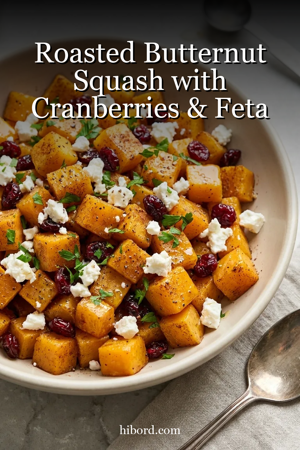 Roasted Butternut Squash with Cranberries & Feta