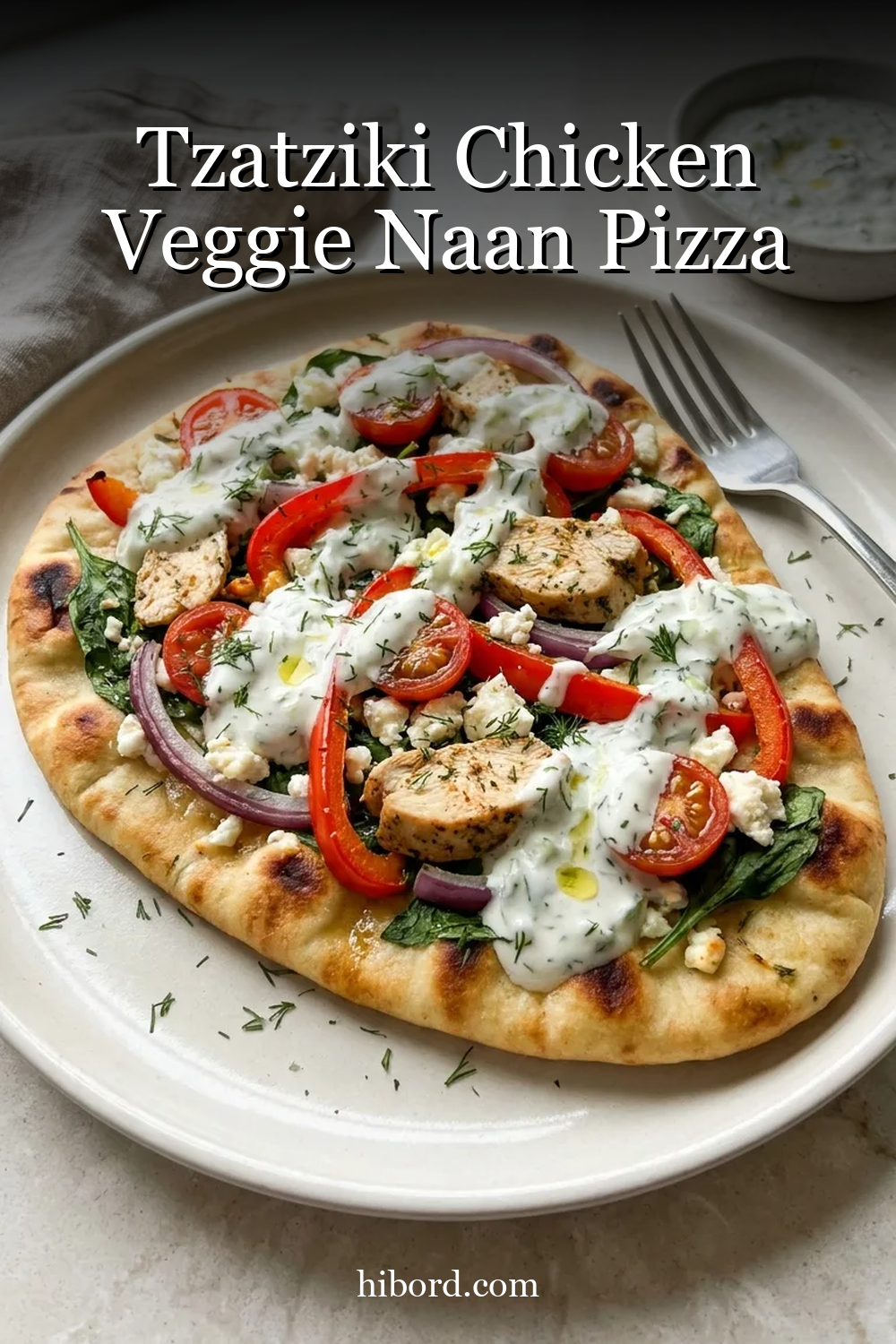 Tzatziki Chicken Veggie Naan Pizza