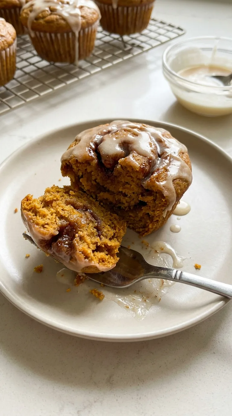 Pumpkin Cinnamon Roll Muffins - Delicious Texture