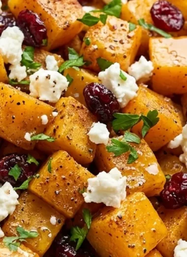 Roasted Butternut Squash with Cranberries & Feta
