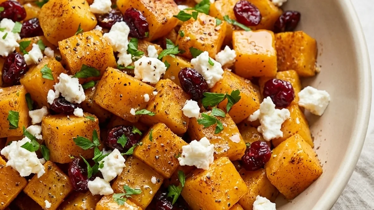 Roasted Butternut Squash with Cranberries & Feta