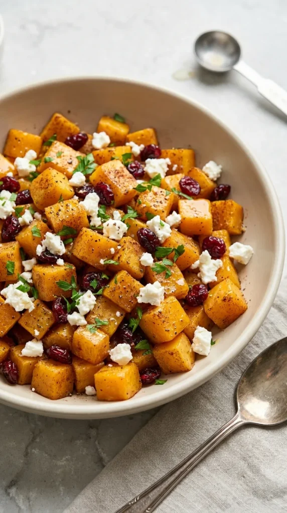 Roasted Butternut Squash with Cranberries & Feta full finished recipe