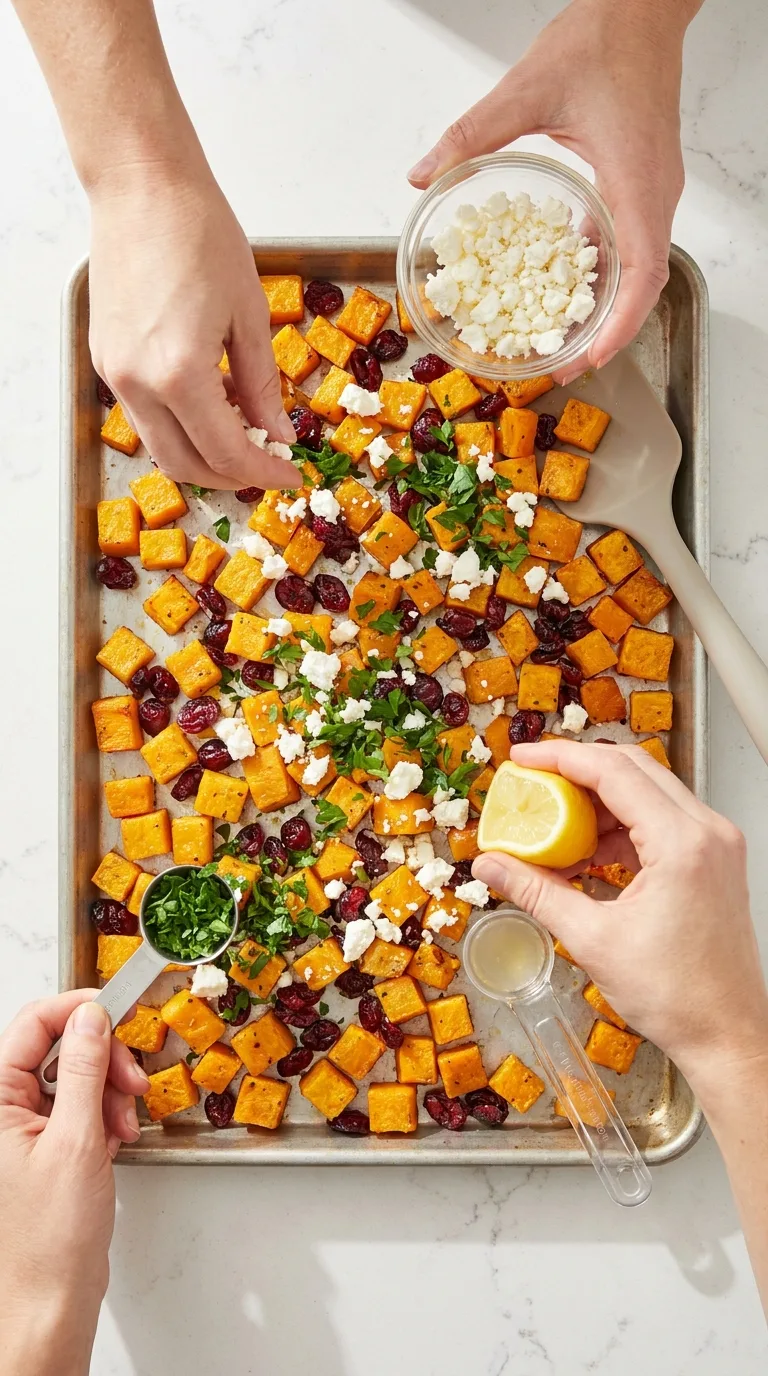 Roasted Butternut Squash with Cranberries & Feta - Process Step