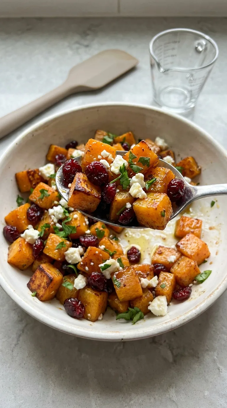 Roasted Butternut Squash with Cranberries & Feta - Delicious Texture