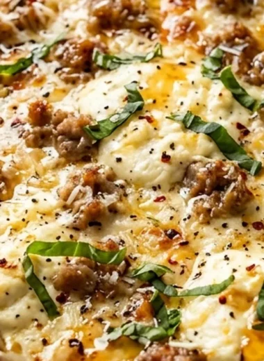 Sausage Ricotta Honey Hot Pizza finished recipe