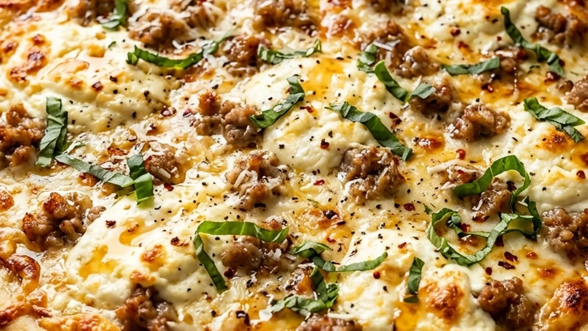 Sausage Ricotta Honey Hot Pizza finished recipe