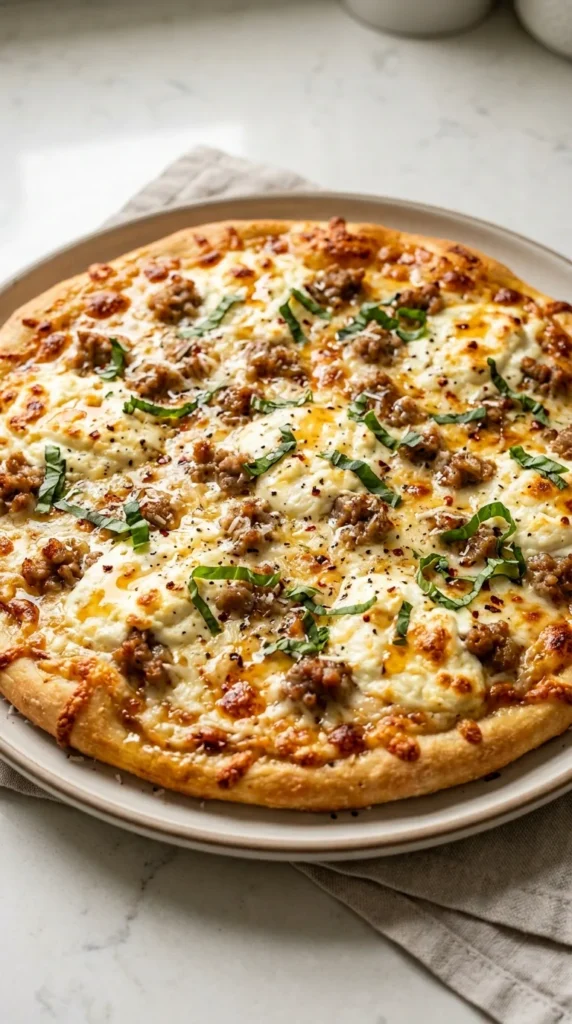 Sausage Ricotta Honey Hot Pizza full finished recipe