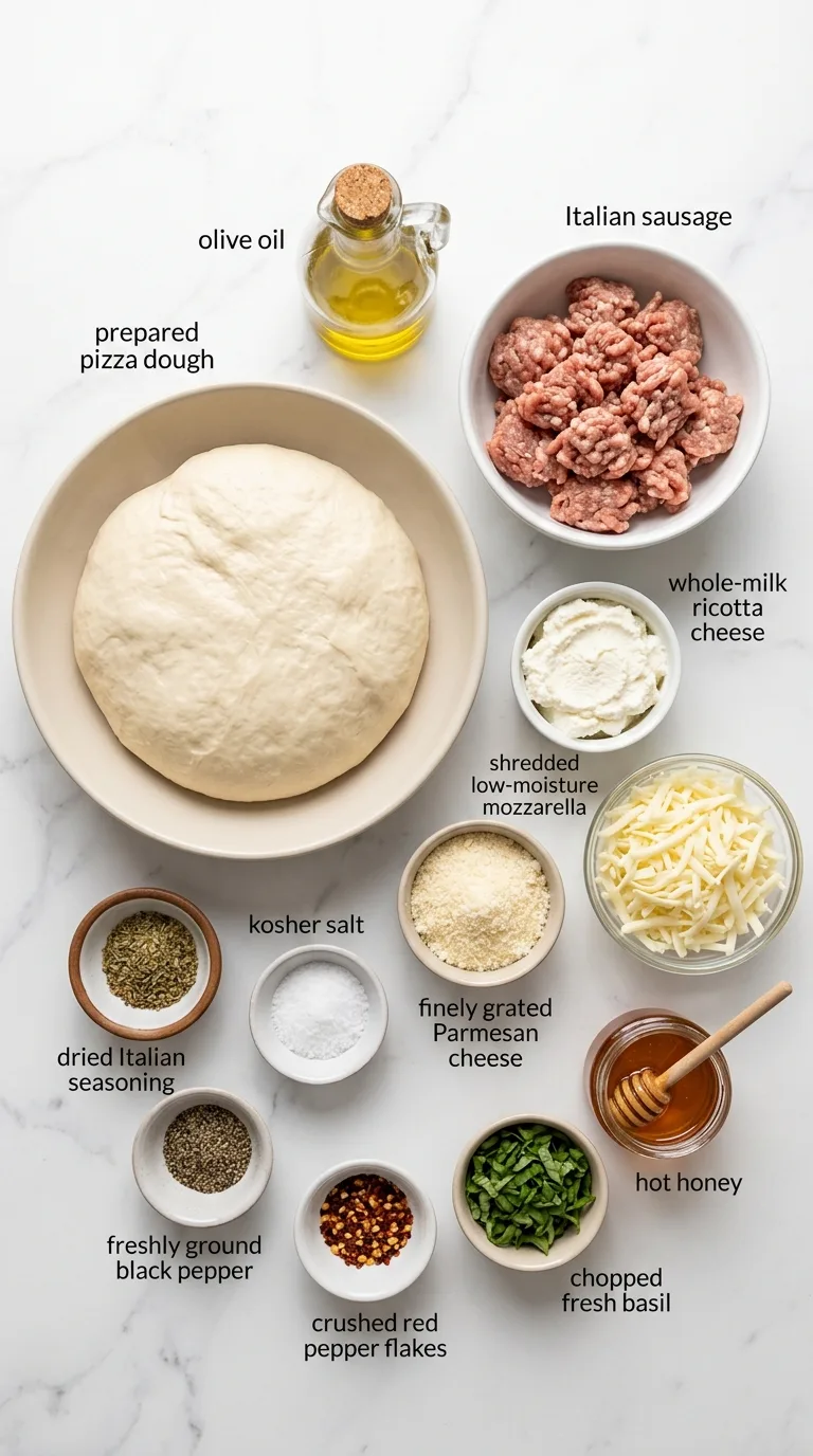 Sausage Ricotta Honey Hot Pizza ingredients