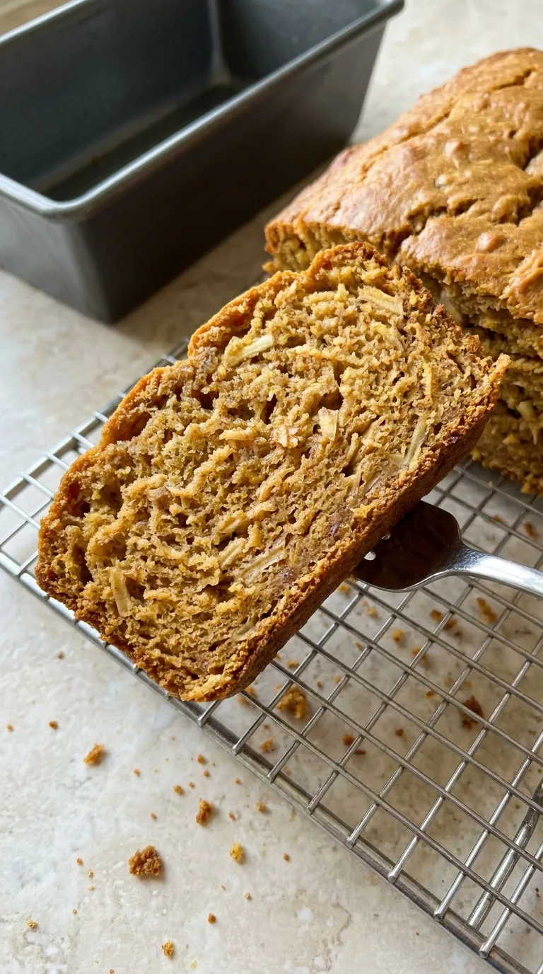 A freshly baked loaf of artisan sourdough pumpkin apple bread with a crispy crust and tender spiced crumb. - View 8