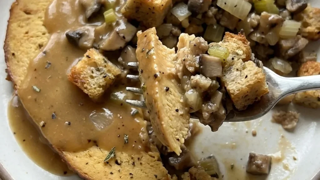 Tofurky with Mushroom Stuffing and Gravy