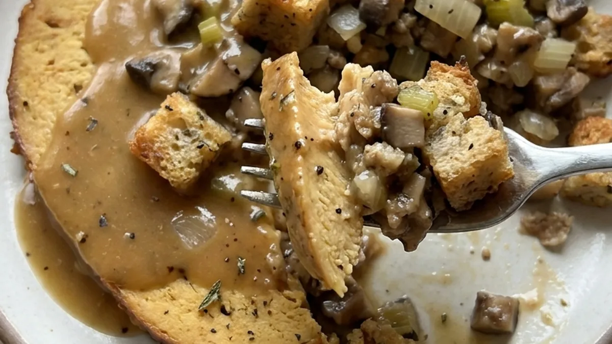 Tofurky with Mushroom Stuffing and Gravy