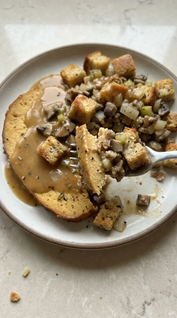 Tofurky with Mushroom Stuffing and Gravy full finished recipe