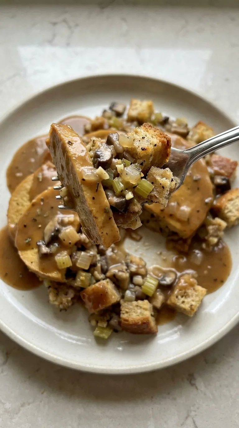 Tofurky with Mushroom Stuffing and Gravy - Delicious Texture