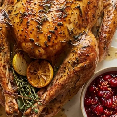 Brown Butter Herb Roasted Turkey with Cranberry Mustarda finished recipe