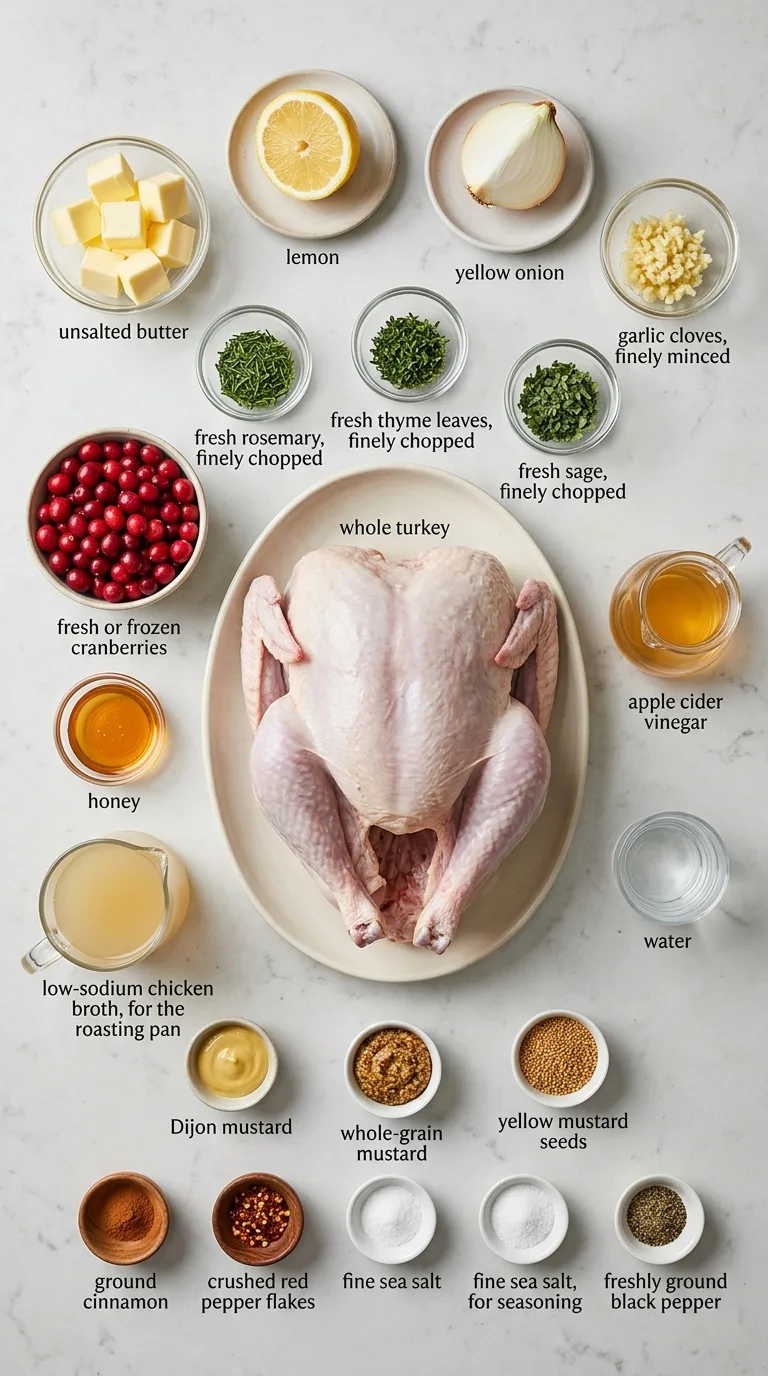 Brown Butter Herb Roasted Turkey with Cranberry Mustarda ingredients