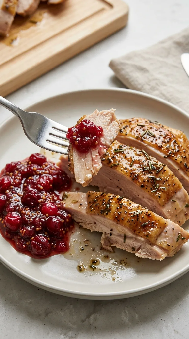 Brown Butter Herb Roasted Turkey with Cranberry Mustarda final dish