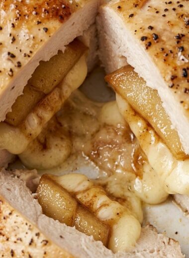 Caramelized Pear and Brie Stuffed Chicken finished recipe