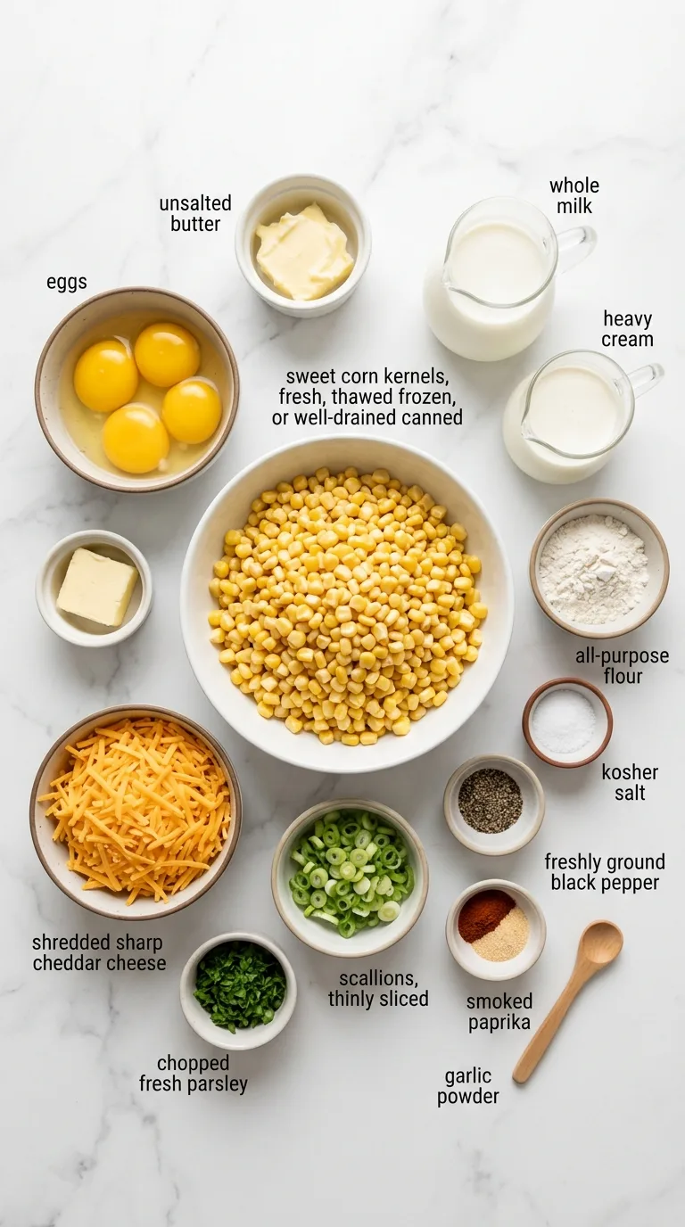 Cheddar Sweet Corn Pie ingredients