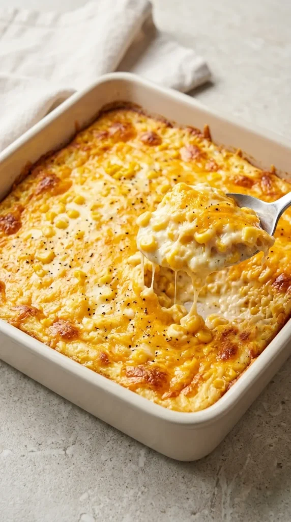 Cheesy Cream Cheese Corn Casserole full finished recipe