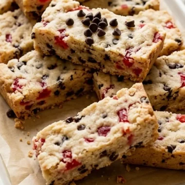 Chocolate Chip Maraschino Cherry Shortbread Bars finished recipe