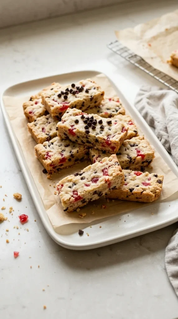 Chocolate Chip Maraschino Cherry Shortbread Bars full finished recipe