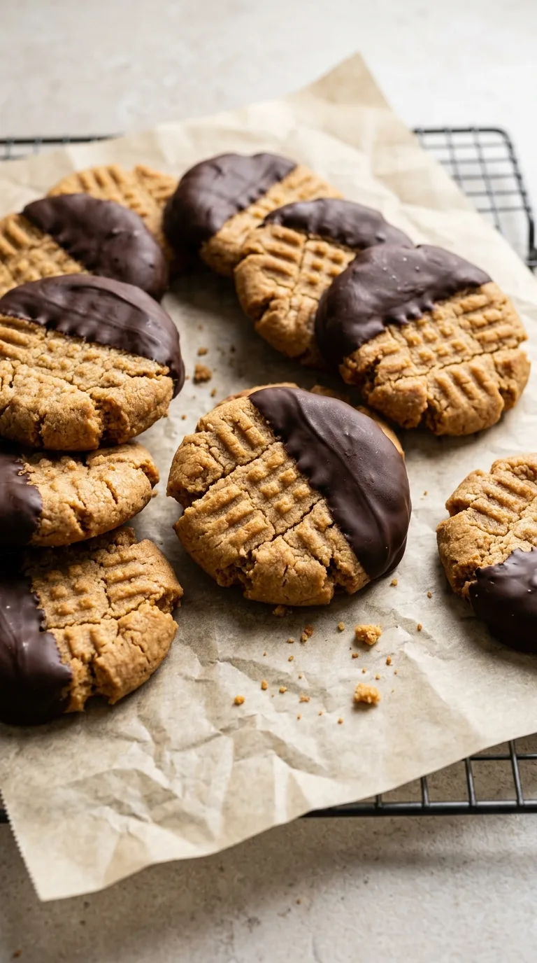 Chocolate Dipped Chewy Peanut Butter Cookies featured image