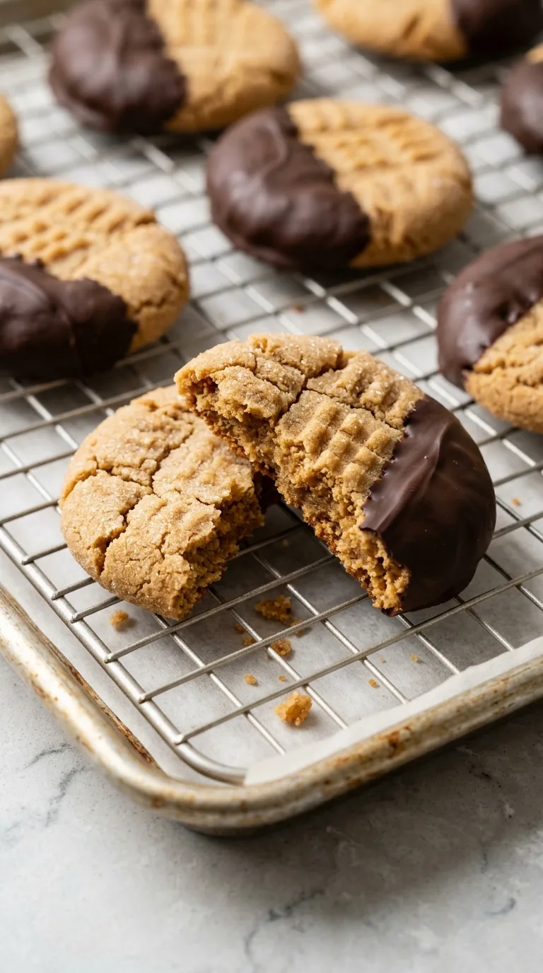 Chocolate Dipped Chewy Peanut Butter Cookies final dish